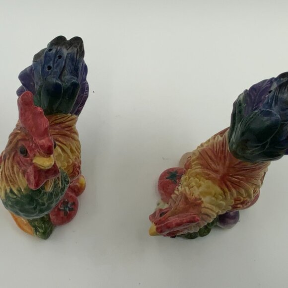 1996 Fritz & Floyd Hen and Rooster Salt & Pepper Shakers Fruit & Veggies - Picture 7 of 9